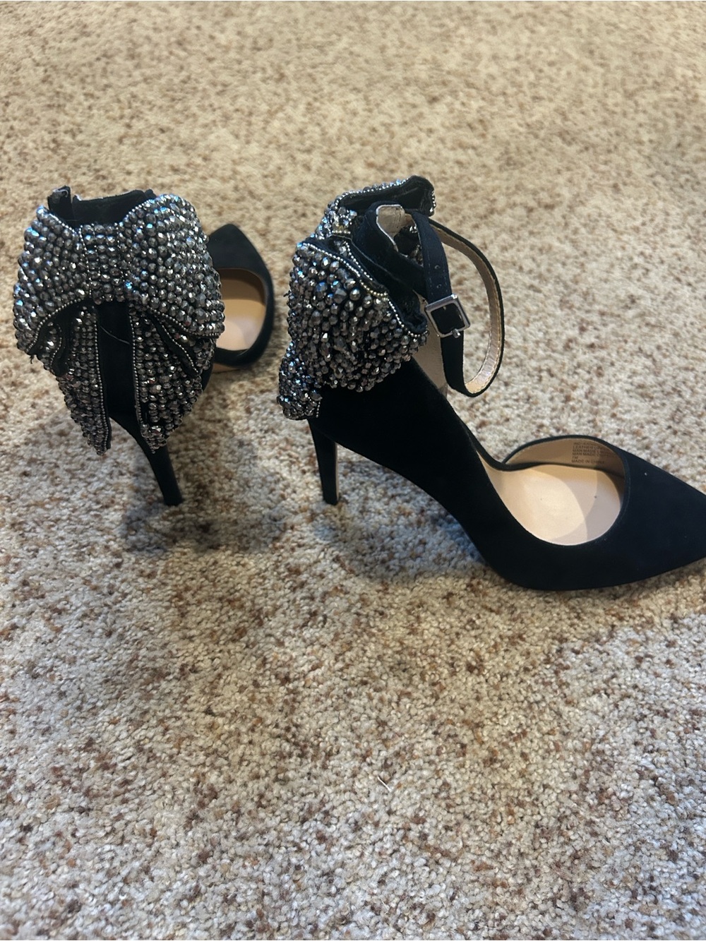INC International Concepts Black Crystal Bow Ankle-Strap Heels